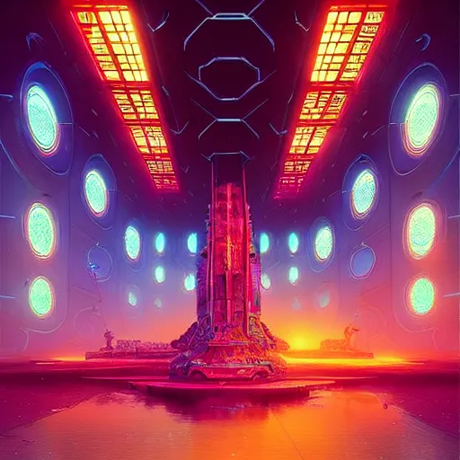 Prompt: “sci fi temple of the divine machine intelligence, beautiful detailed visionary digital art with modern colors by Maciej Rebisz, Lisa Frank and Beeple”