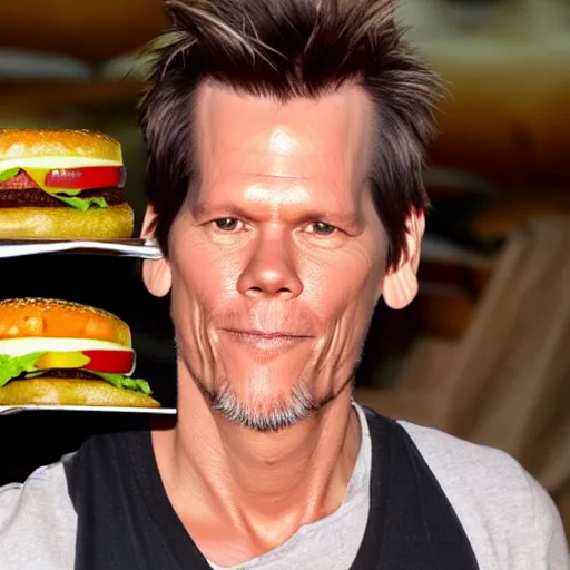Image similar to kevin bacon's face between two loafs of a cheeseburger
