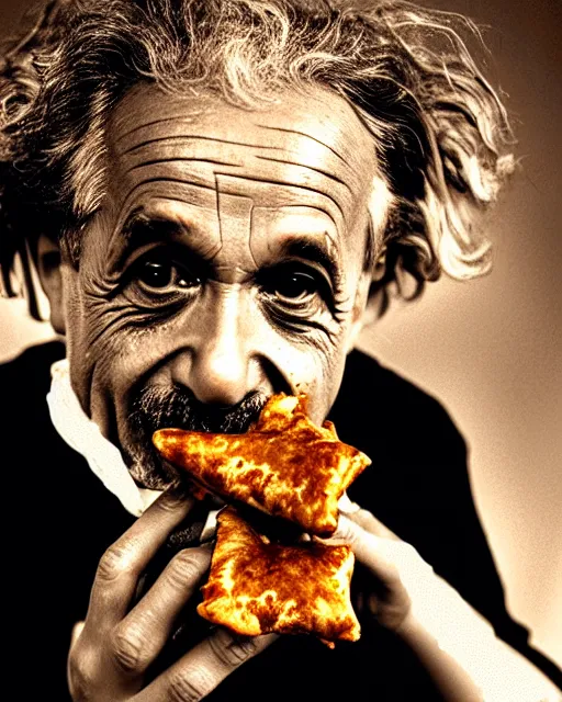 Prompt: A photo of Albert Einstein eating Samosas, highly detailed, trending on artstation, bokeh, 90mm, f/1.4