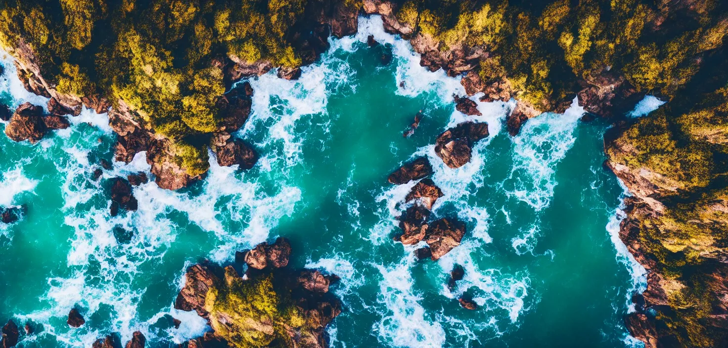 Image similar to nature landscape, aerial view, drone photography, cinematic, mountains and ocean