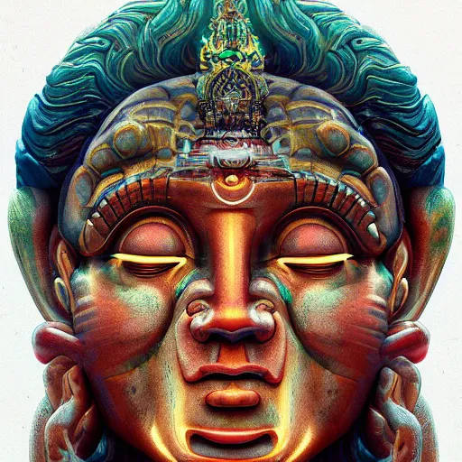 Prompt: enormous godlike face with titan eyes bodhisattva, praying meditating, prayer hands, intricate, detailed, epic, cinematic, vivid color, artstation, by David Cronenberg