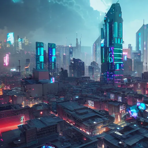 Image similar to cyberpunk city lviv, a lot of future technologies, flying cars, unreal engine, octane render, epic scale, cinema view, 8 k