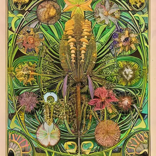 Prompt: magical botany by ernst haeckel and alphonse mucha