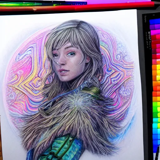 Image similar to Colored pencil art on paper, Frost Mage, highly detailed, artstation, Caran d'Ache Luminance