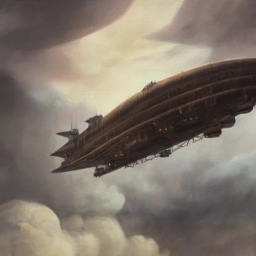 Prompt: a brutalist painting of a large steampunk airship getting shot down in the sky, by charlie bowater, 4 k