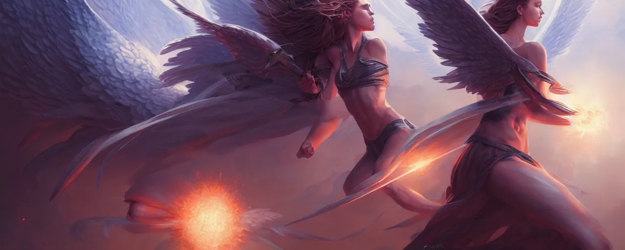 Image similar to battle of angels by magali villeneuve, artgerm, greg rutkowski, digital art, sharp focus, award winning, intrecate details, 4 k,