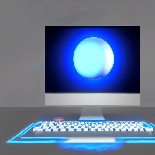 Image similar to a computer screen with a blue ball on it, a computer rendering by senior environment artist, trending on polycount, cubo - futurism, sketchfab, unreal engine 5, unreal engine