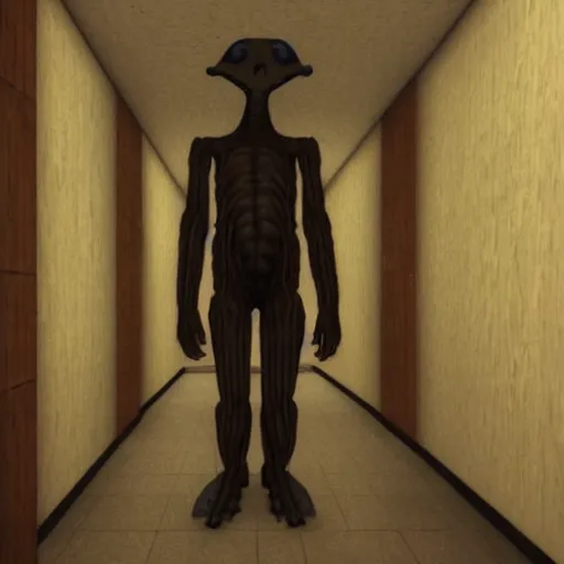 Prompt: liminal creature from the halls of the scp foundation, realistic, eerie