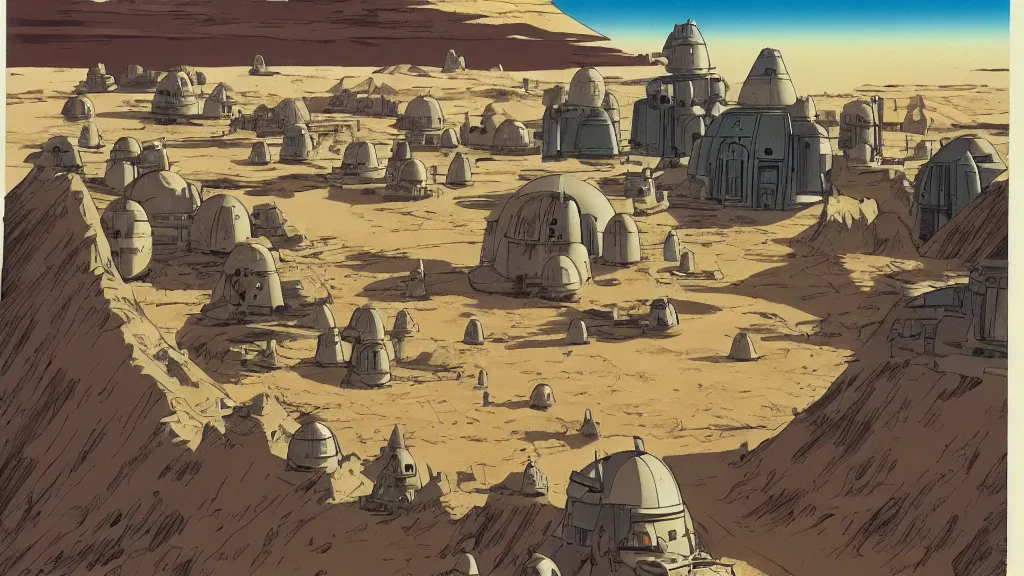 Image similar to tatooine landscape Star Wars a new hope 1977 studio ghibli animation