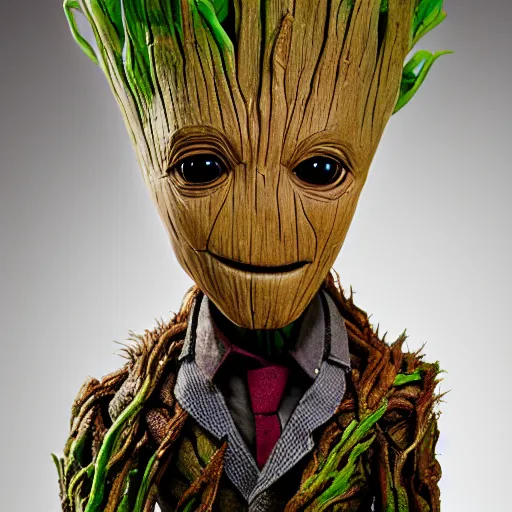 Image similar to groot as a gentleman, studio shot 1 0 0 mm, trending on behance, 8 k