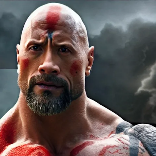 Image similar to dwayne johnson as kratos 4 k detailed