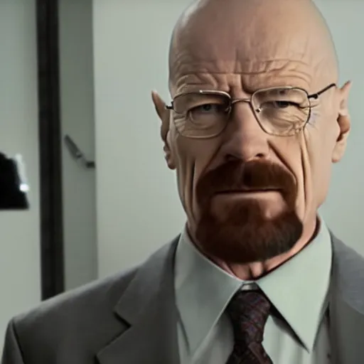 Prompt: film still of walter white talking to the camera in the office tv show. 4 k.