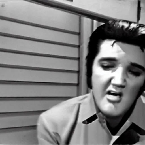 Image similar to cctv of elvis presley stealing bananas