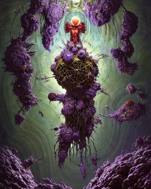 Image similar to the platonic ideal of flowers, rotting, insects and praying of cletus kasady carnage thanos dementor wild hunt doctor manhattan chtulu mandelbulb mandala howl's moving castle the witcher davinci heavy rain, d & d, fantasy, ego death, decay, dmt, psilocybin, concept art by greg rutkowski and ruan jia