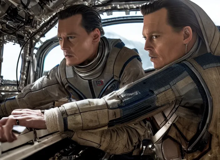 Image similar to film still of Johnny Depp as Cooper in Interstellar, 4k