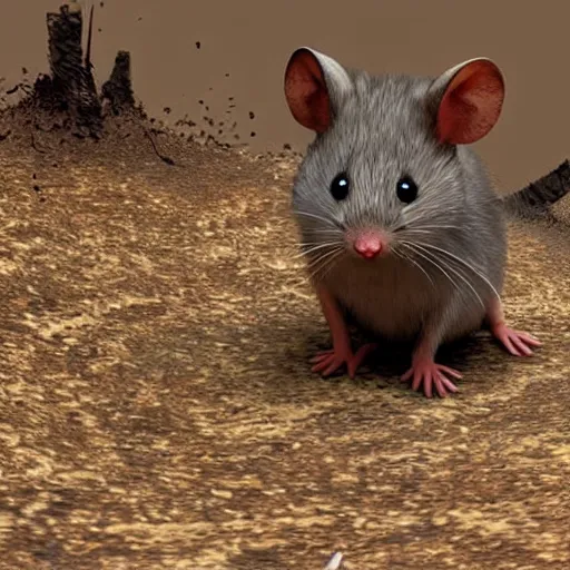 Prompt: an evil furry mouse hunting down and eating humans on a burned planet earth