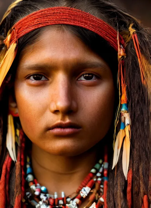 Image similar to closeup portrait of a red indian girl, depth of field, zeiss lens, detailed, symmetrical, centered, fashion photoshoot, by Annie Leibovitz and Steve McCurry, David Lazar, Jimmy Nelsson, Breathtaking, 8k resolution, extremely detailed, beautiful, establishing shot, artistic, hyperrealistic, beautiful face, octane render