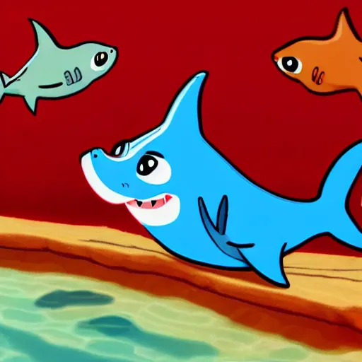 Prompt: baby shark from baby shark swimming in the sea cartoon