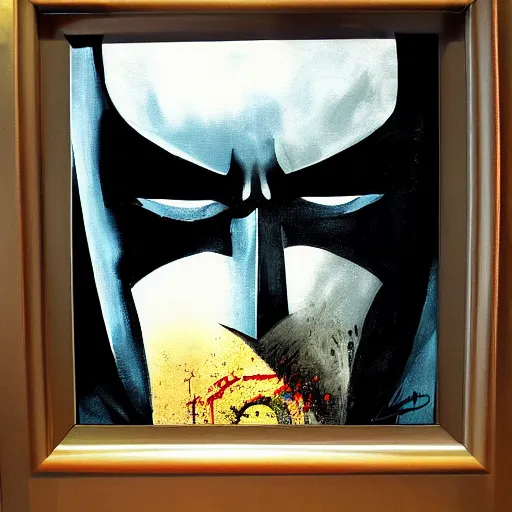 Image similar to Painting of a batman dark knight by Christopher Nolan oil painting