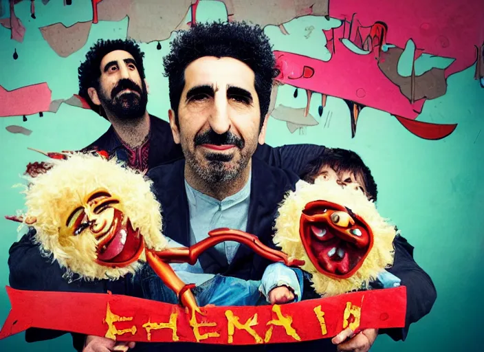 Image similar to serj tankian children's show, extremely detailed, promo image, high quality,