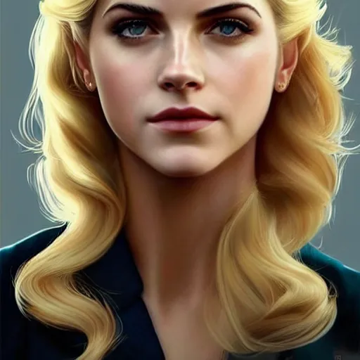 Image similar to A combination of Katheryn Winnick's and Grace Kelly's and Emma Watson's faces with blonde hair as Solid Snake from Metal Gear Solid, full body, western, D&D, fantasy, intricate, elegant, highly detailed, digital painting, artstation, concept art, matte, sharp focus, illustration, art by Artgerm and Greg Rutkowski and Alphonse Mucha