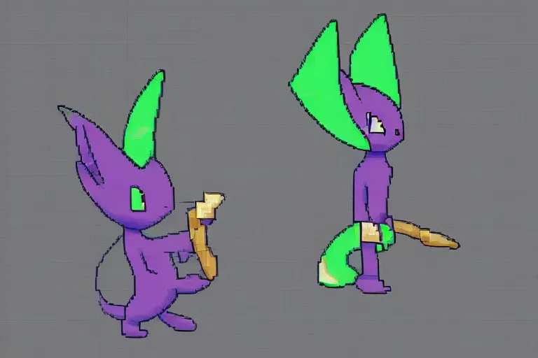 Prompt: Espeon with a sniper, Pixel Art