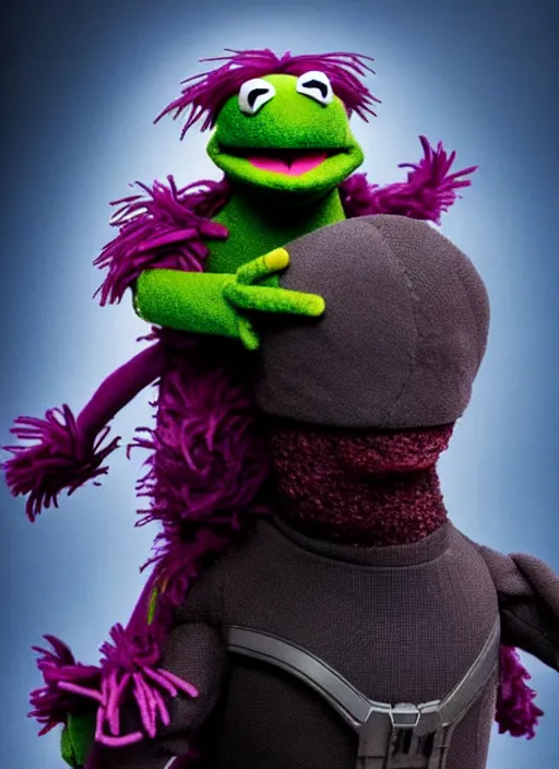 Image similar to studio portrait still of muppet!!!!! nick fury the winter soldier in avengers endgame!!!!!! as a muppet muppet as a muppet, 8 k, studio lighting, key light,