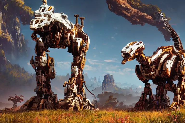 Prompt: tallneck machine mecha animal beast robot of horizon forbidden west horizon zero dawn bioluminiscence global illumination ray tracing hdr fanart arstation by sung choi and eric pfeiffer and gabriel garza and casper konefal