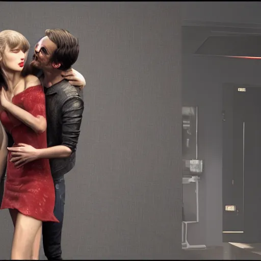 Prompt: taylor swift hugging megan fox by greg rutkowksi, extreme detail, 8 k, intricate abstract, unreal engine tech demo