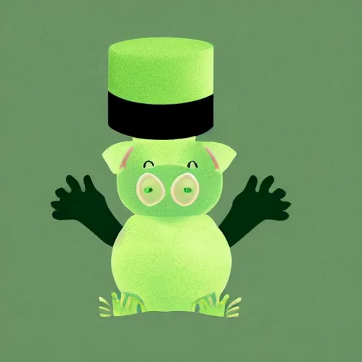 Image similar to green pig wearing a tophat