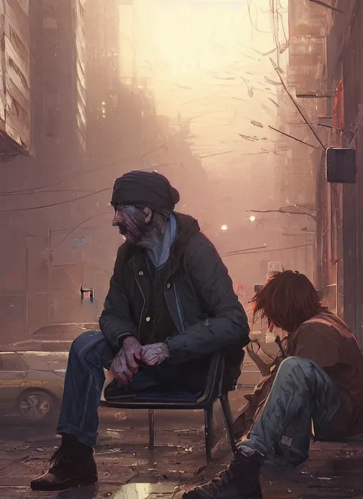 Prompt: Highly detailed portrait of homeless and beaten up Joe Biden, in GTA V, Stephen Bliss, unreal engine, fantasy art by Greg Rutkowski, Loish, Rhads, ferdinand knab, Makoto Shinkai and Lois van baarle, ilya kuvshinov, rossdraws, Tom Bagshaw, alphonse mucha, global illumination, radiant light, detailed and intricate environment