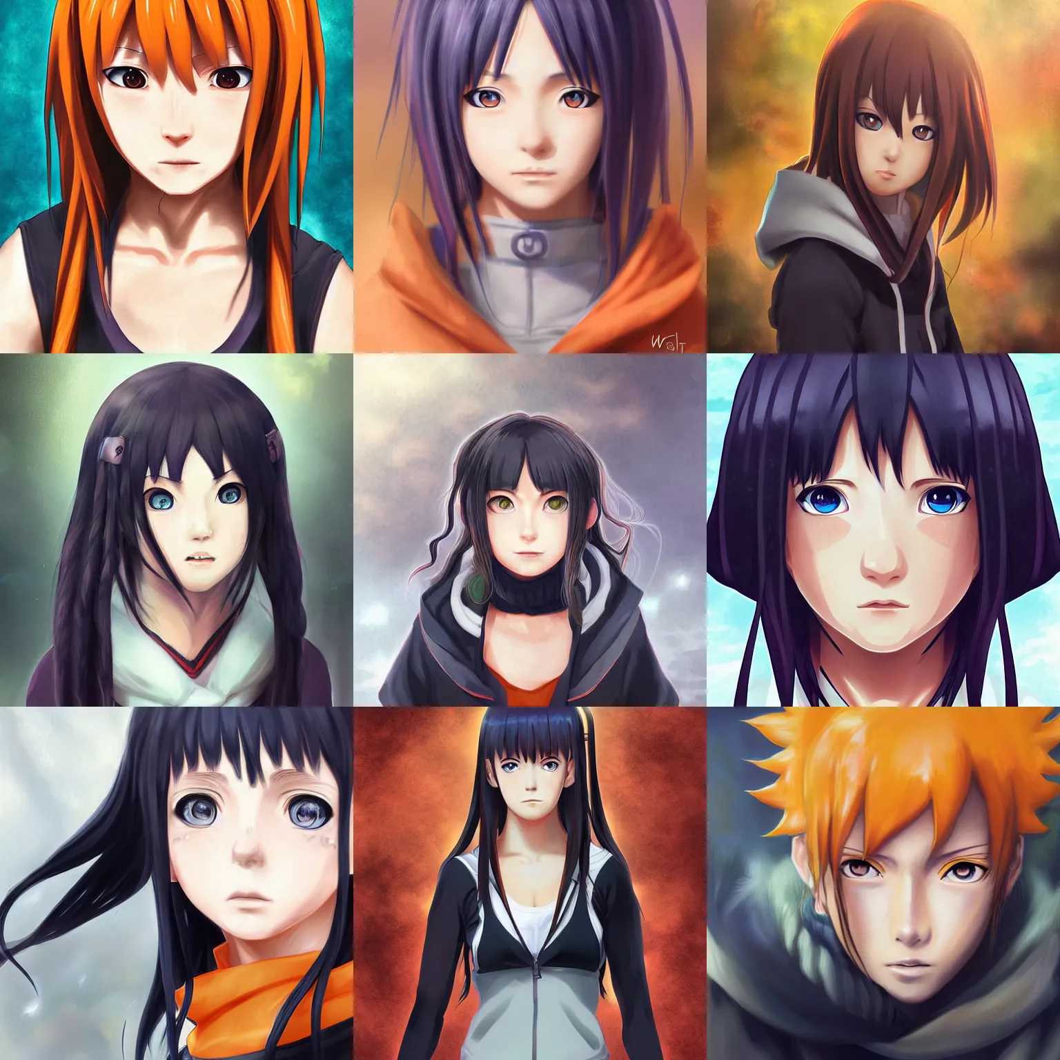 Prompt: portrait of Hinata from Naruto, digital art by WLOP, highly detailed features