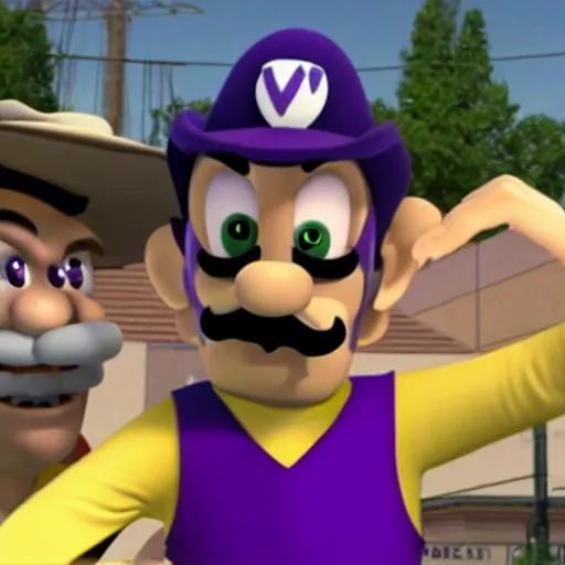 Image similar to waluigi as rickety cricket, it's always sunny in philadelphia, 8 k