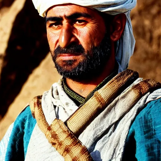 Image similar to Close up of a Kurdish shepherd wearing traditional Kurdish clothes in a movie directed by Christopher Nolan, movie still frame, promotional image, imax 70 mm footage