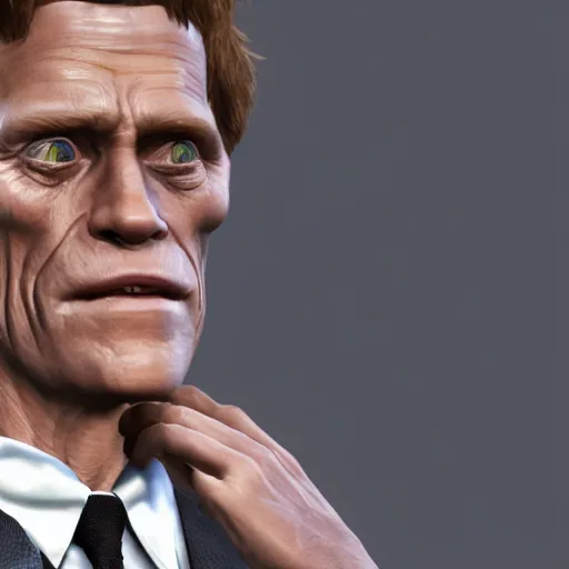 Prompt: highly detailed portrait of willem dafoe as harry osbourne becoming president of the united states, unreal engine, photo realistic, warm lighting