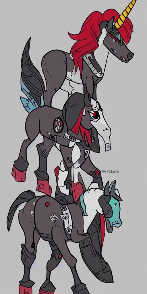 Image similar to Fallout Equestria Project Horizons | Blackjack Character Fanart | White MLP Unicorn Mare with red and black shaggy hair, and bright, robotic eyes. | Cutie Mark is: Ace and Queen of Spades | Trending on ArtStation, Digital Art, MLP Fanart, Fallout Fanart | Blackjack sitting and looking depressed at the viewer