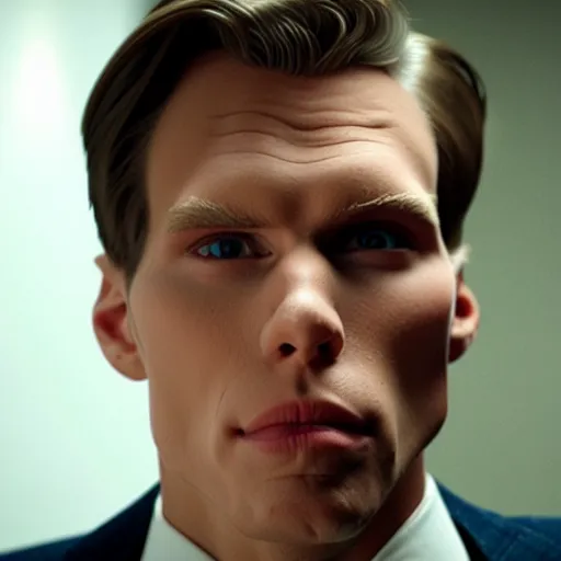 Image similar to Live Action Still of Jerma in American Psycho, real life, hyperrealistic, ultra realistic, realistic, highly detailed, epic, HD quality, 8k resolution, body and headshot, film still