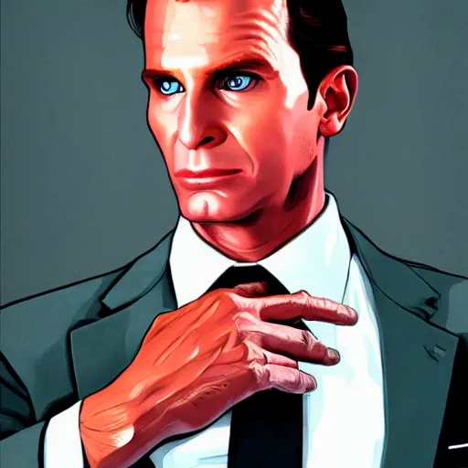 Image similar to portrait of patrick bateman,GTA V cover art by stephen bliss,no text