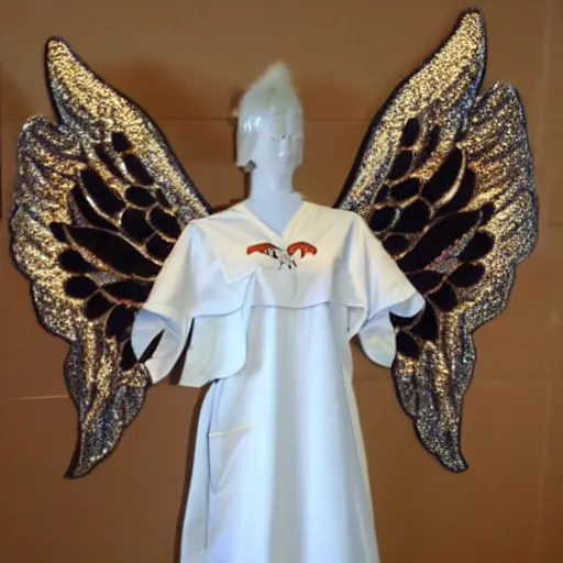 Image similar to angels in heavenly garb complete with wings working at a mcdonald's.