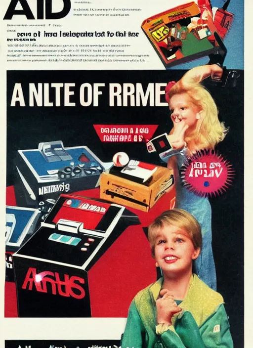 Prompt: a 1 9 8 4 magazine ad for a new video game system