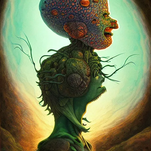 Image similar to fungus mohawk projector portrait by gaston bussierre and charles vess and james jean and erik jones and rhads, inspired by rick and morty, epic, funny, huge scale, beautiful fine face features, intricate high details, sharp, ultradetailed