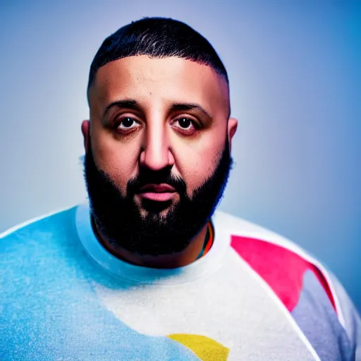Prompt: ultra detailed portrait photo of dj khaled in a studio, blue, under red and yellow cinematic lighting