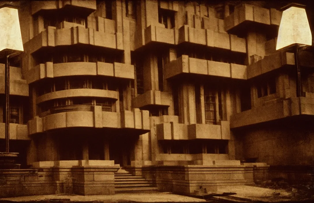 Image similar to symbolic intact flawless ambrotype from 4 k criterion collection remastered cinematography gory horror film, ominous lighting, evil theme wow photo realistic postprocessing prussian film wanders in disconsolate disarray grand in effect and erudite in detail building by frank lloyd wright