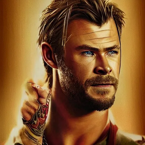 Prompt: chris hemsworth as a farcry main character, artstation hall of fame gallery, editors choice, #1 digital painting of all time, most beautiful image ever created, emotionally evocative, greatest art ever made, lifetime achievement magnum opus masterpiece, the most amazing breathtaking image with the deepest message ever painted, a thing of beauty beyond imagination or words, 4k, highly detailed, cinematic lighting