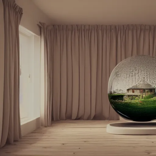 Image similar to mini house inside a crystal ball, octane render hyperdetailed,