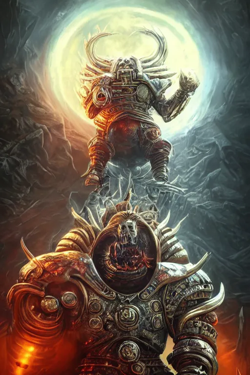 Image similar to an ultra detailed 3 d render of donald trump as an elden ring boss, warhammer 4 0 k, 8 k resolution, in the style of a fantasy metal album cover, volumetric lighting, smooth, highly detailed, digital illustration, octane render, art by jeong seon and greg rutkowsi, artstation