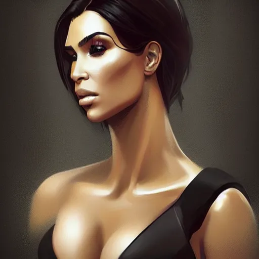 Image similar to “ portrait of kim kardashian by greg rutkowski, young, attractive, highly detailed portrait, scifi, digital painting, artstation, concept art, smooth, sharp foccus ilustration, artstation hq ”