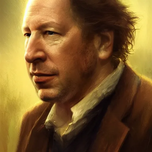 Image similar to Portrait of Hans Zimmer , German Composer, heroic, tricolor background, amazing splashscreen artwork, splash art, head slightly tilted, natural light, elegant, intricate, fantasy, atmospheric lighting, cinematic, matte painting, detailed face, by Greg rutkowski