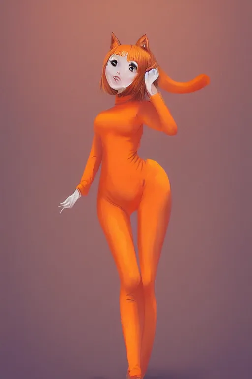 Prompt: beautiful aesthetic full body digital illustration of a seductive young woman wearing an orange tabby cat costume by wlop and Julia Razumova, deviantArt, trending on artstation, artstation HQ