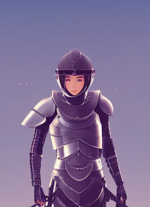 Image similar to a young woman in full plate armor holding her helmet. she is a knight. clean cel shaded vector art. shutterstock. behance hd by lois van baarle, artgerm, helen huang, by makoto shinkai and ilya kuvshinov, rossdraws, illustration, art by ilya kuvshinov